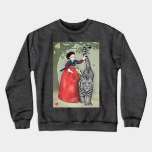 Brave Woman Black Tiger in Hanbok Crewneck Sweatshirt